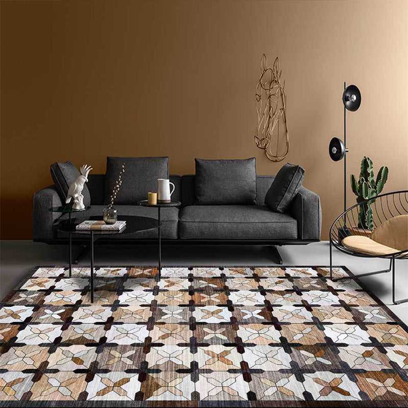 BowLift | Brown Moroccan Carpet Polyester Controlled Pattern Carpet Washable Non-Slip Backing Carpet for Living Room