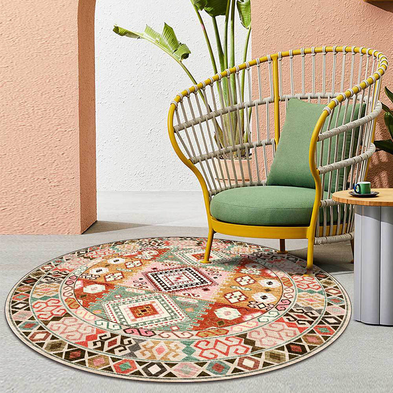 BowLift | Pink and orange southwestern carpet polyester tribal pattern carpet washable non-slip backing carpet for living room