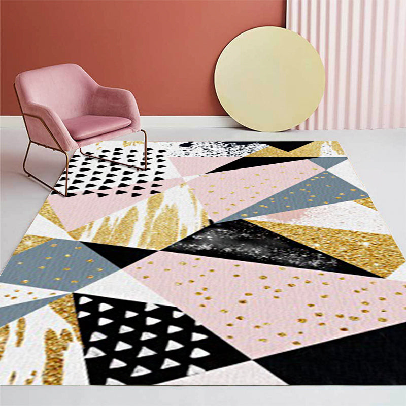 BowLift | Pink and Gold Bedroom Carpet Novelty Geometric Irregular Shape Dots Pattern Rug Polyester Non-slip Area Rug