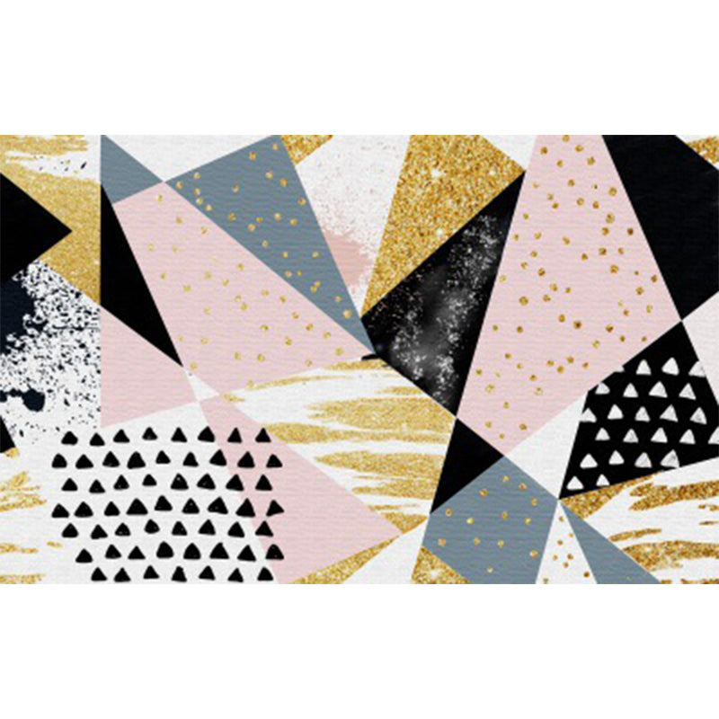 BowLift | Pink and Gold Bedroom Carpet Novelty Geometric Irregular Shape Dots Pattern Rug Polyester Non-slip Area Rug