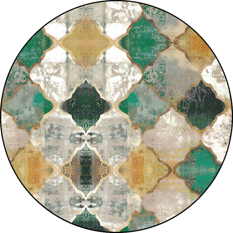 BowLift | Green and Yellow Moroccan Carpet Polyester Azulejo Print Carpet Washable non-slip back Carpet for Living Room