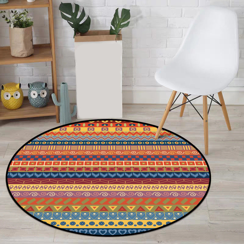 BowLift | Classic Striped Pattern Rug Orange Tribal Rug Polyester Washable Non-Slip Backing Rug for Living Room