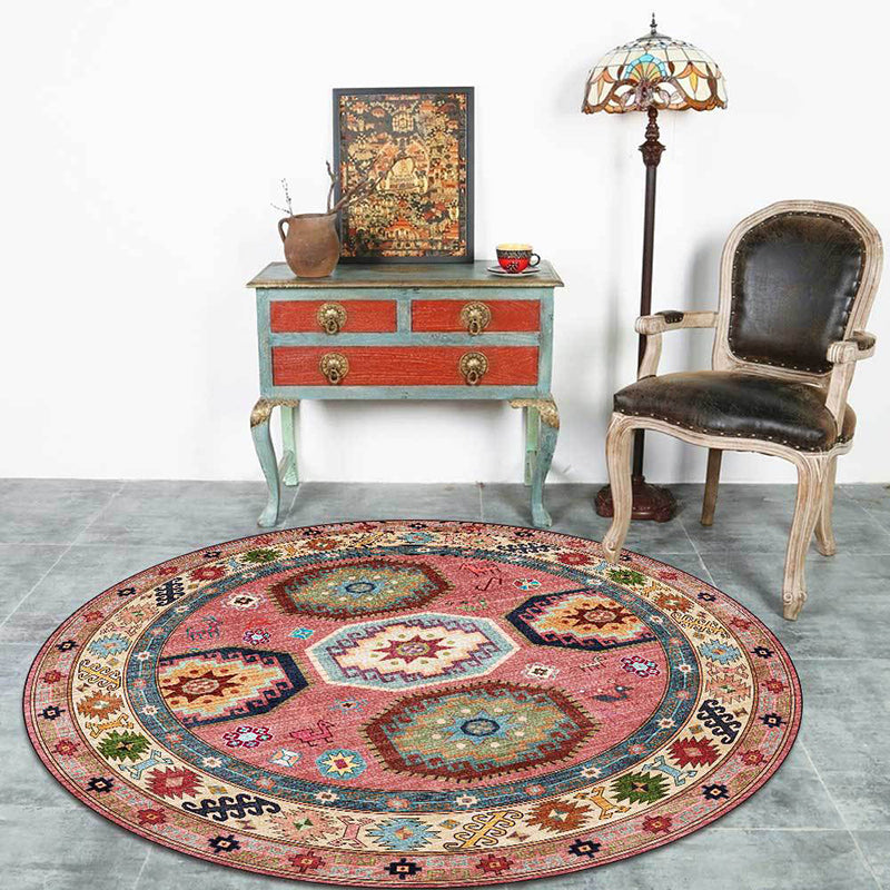 BowLift | Americana Tribal Pattern Carpet Red Polyester Carpet Machine Washable Non-Slip Area Rug for Bedroom
