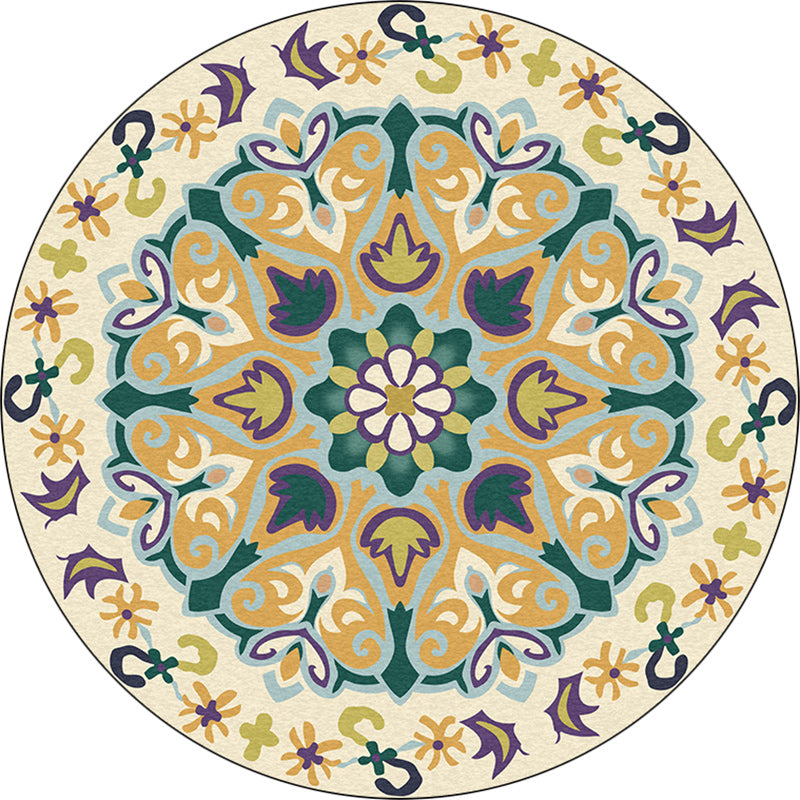 BowLift | Yellow Moroccan Carpet Polyester Floral and Leaf Print Carpet Washable Non-Slip Back Carpet for Living Room