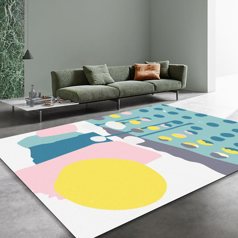 BowLift | Blue and White Bedroom Rug Novelty Color Block Dots Pattern Area Rug Polyester Non-Slip Washable Rug