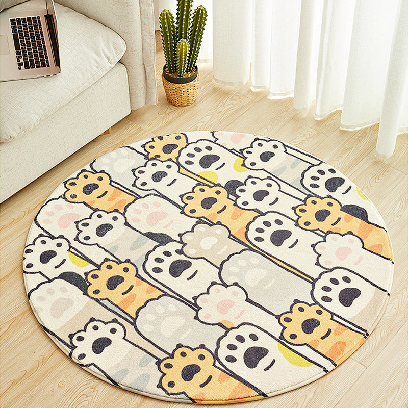 BowLift | Yellow and White Kids Carpet Polyester Cat Paw Print Pattern Carpet Washable Non-Slip Rug for Kids Room