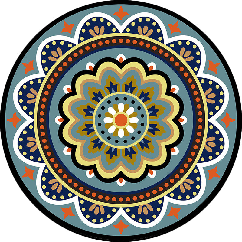 BowLift | Classic floral pattern carpet blue tribal carpet polyester washable non-slip backing carpet for the living room