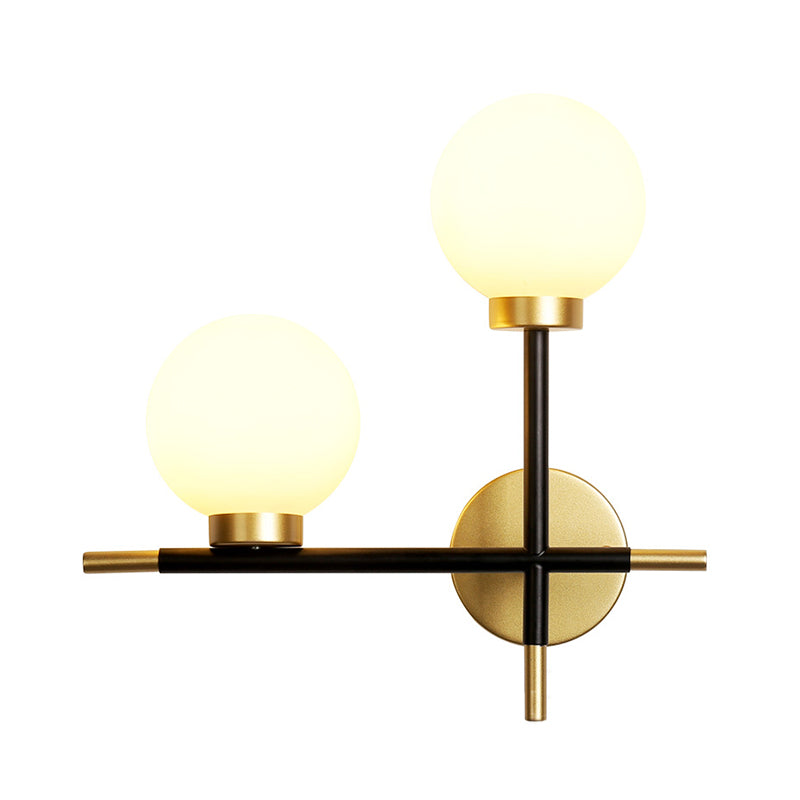BowLift | 2-Bulb Frosted Glass Wall Light Modern Black Double Sphere Living Room Wall Lamp with Cross Design