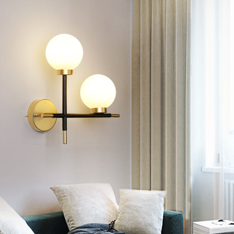 BowLift | 2-Bulb Frosted Glass Wall Light Modern Black Double Sphere Living Room Wall Lamp with Cross Design