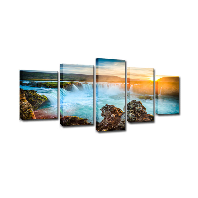 BowLift | Great Island Cascades Canvas Art Home Interior Sunset Landscape Wall Decor in Blue