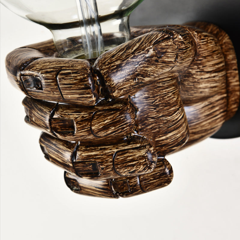 BowLift | Brown Hand Wall Lamp Single Light Retro Wood Wall Lamp with Globe Bulb for Hallway