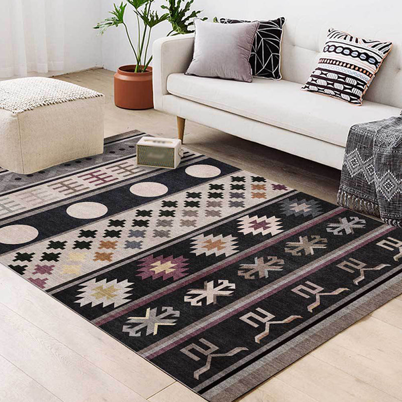 BowLift | Black Southwestern Rug Polyester Tribal Pattern Rug Washable Non-Slip Backing Rug for Living Room