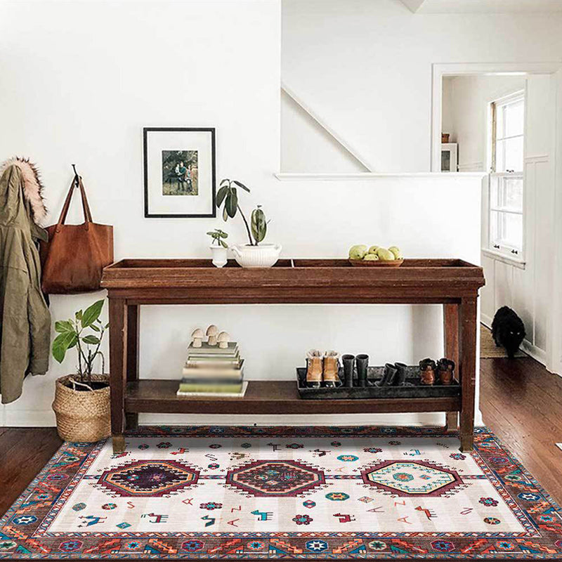 BowLift | Classic Tribal Pattern Rug Brown and Beige Southwestern Rug Polyester Machine Washable Non-Slip Back Rug for Bedroom