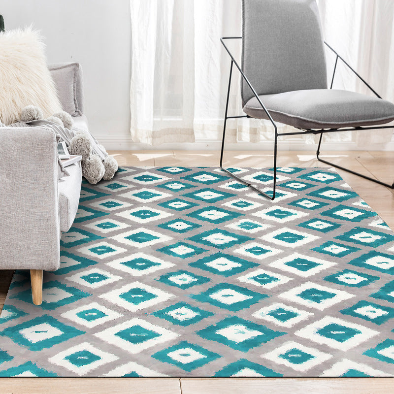 BowLift | Blue and Gray Bedroom Rug Novelty Geometric Diamond Pattern Area Rug Polyester Pet-Friendly Rug
