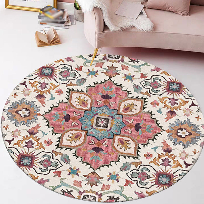 BowLift | Pink Moroccan Carpet Polyester Medallion Print Carpet washable non-slip carpet for living room