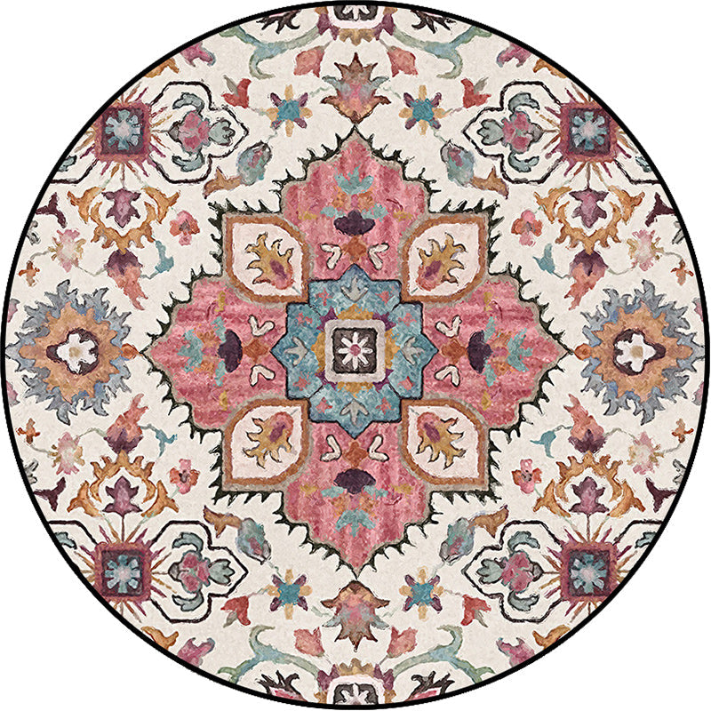 BowLift | Pink Moroccan Carpet Polyester Medallion Print Carpet washable non-slip carpet for living room