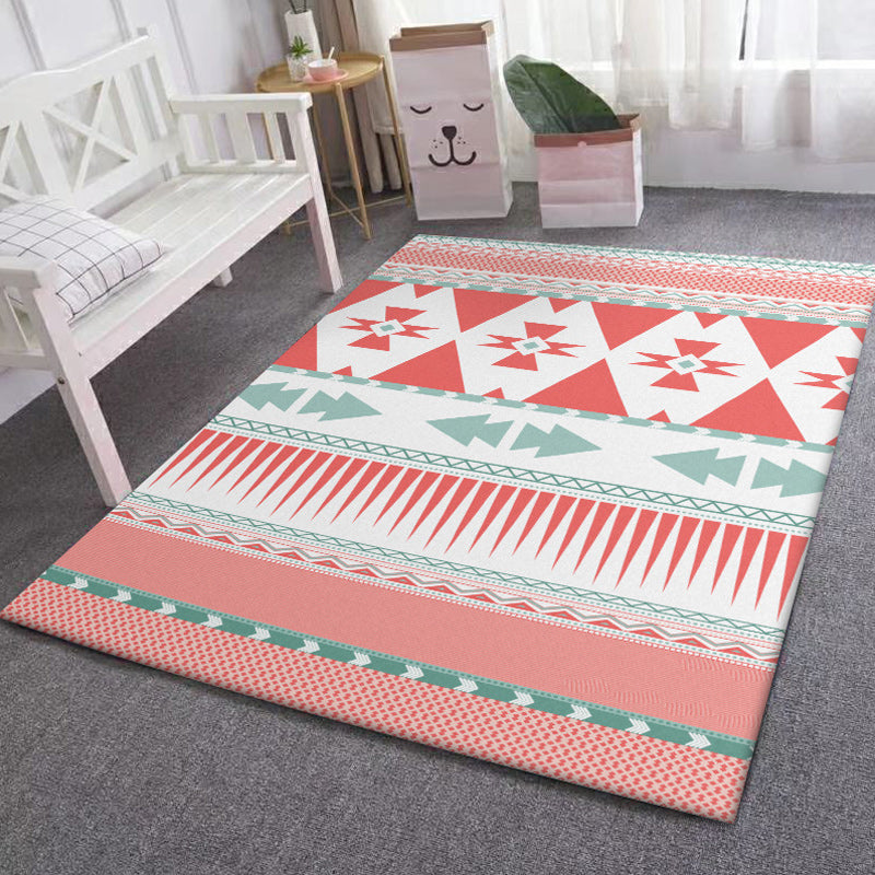 BowLift | Pink Bedroom Rug Southwestern Geometric Striped Pattern Area Rug Polyester Pet-Friendly Rug