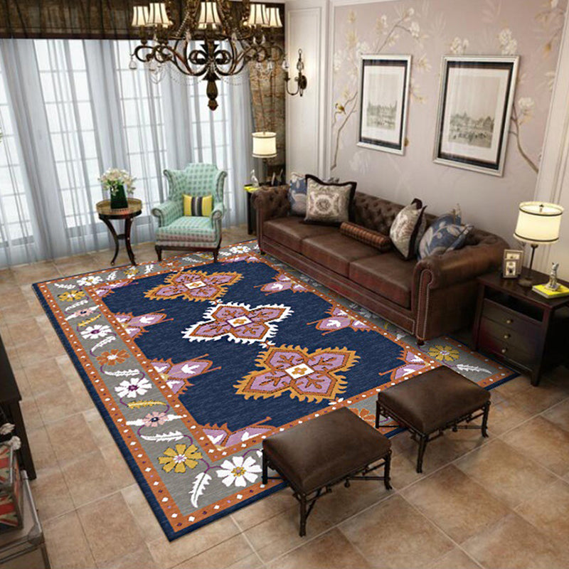 BowLift | Eastern Moroccan rug in blue and gray medallion flower petal pattern rug polyester non-slip rug for home decor