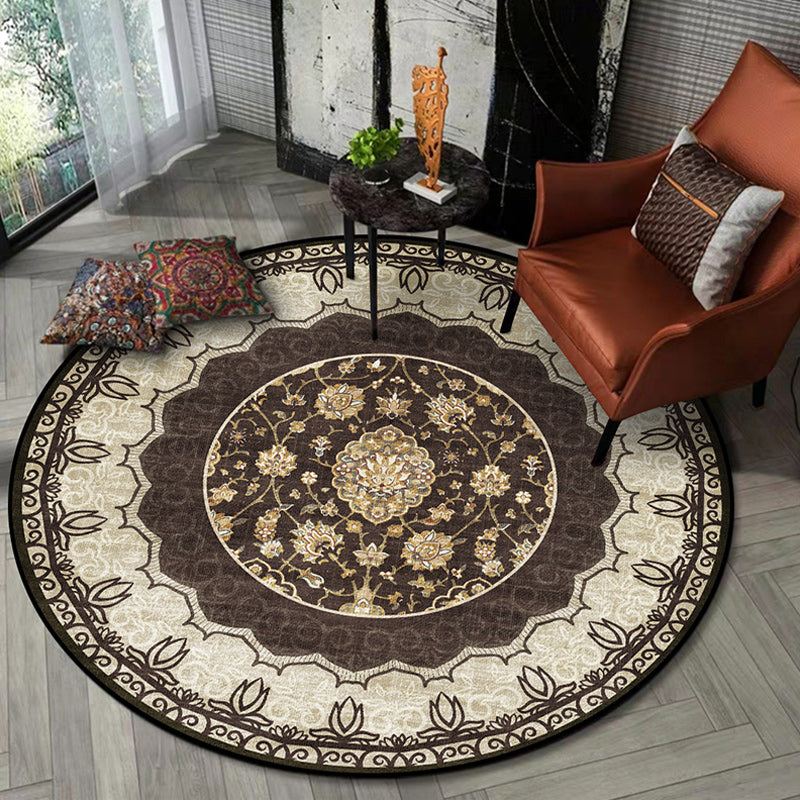 BowLift | Classic medallion pattern rug with floral brown tribal rug made of polyester, washable, non-slip backing, rug for the living room