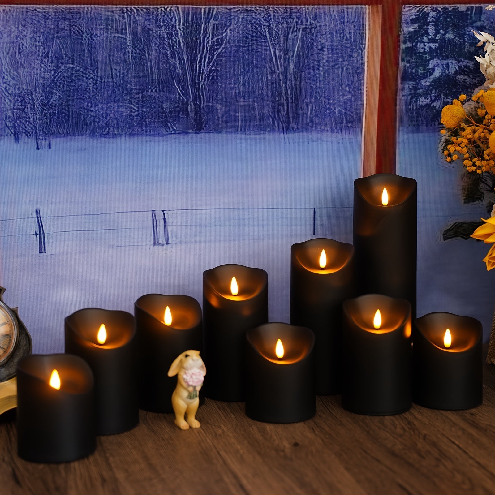 BowLift | GlowLuxe Flameless LED Candles Set (9-piece) – With Remote Control and Glitter Finish