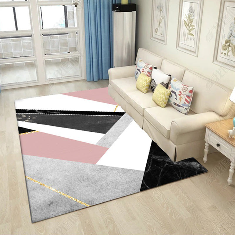 BowLift | Pink and Black Bedroom Carpet Modern Color Block Geometric Marble Pattern Area Rug Polyester Non-Slip Rug
