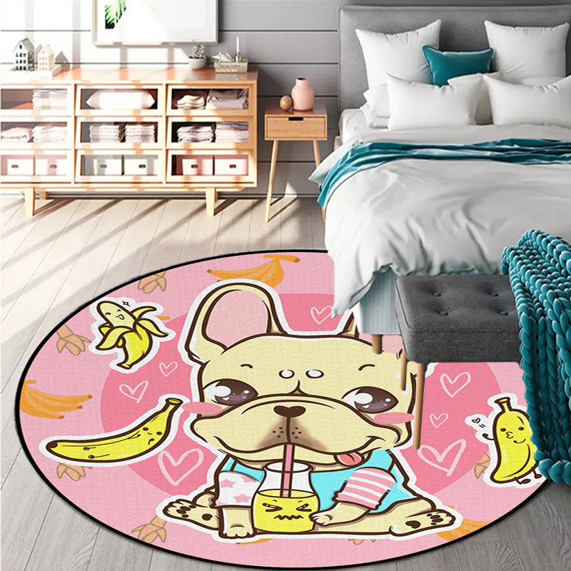 BowLift | Beautiful children's carpet in pink and yellow animal dog banana balloon pattern carpet polyester washable carpet for the children's room
