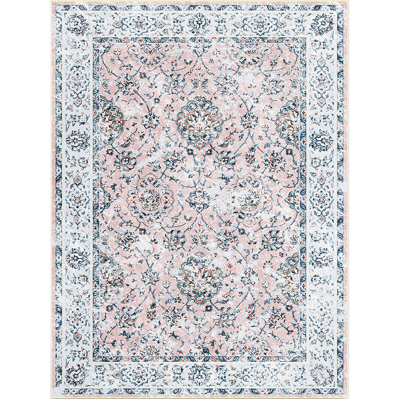 BowLift | Shabby Chic Floral Pattern Rug Light Pink and Blue Polyester Rug Machine Washable Non-Slip Area Rug for Bedroom
