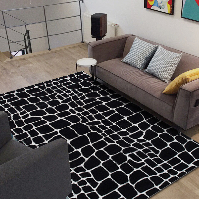 BowLift | Black and White Contemporary Rug Polyester Crocodile Pattern Rug Washable Non-Slip Backing Carpet for Living Room
