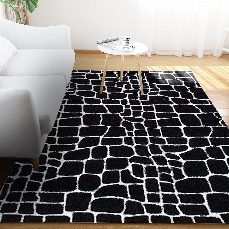 BowLift | Black and White Contemporary Rug Polyester Crocodile Pattern Rug Washable Non-Slip Backing Carpet for Living Room