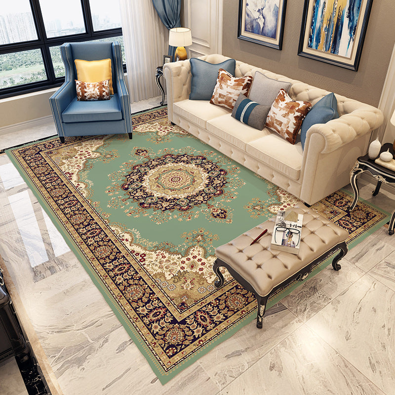 BowLift | Blue and gray bedroom rug Moroccan medallion floral pattern area rug polyester non-slip washable rug