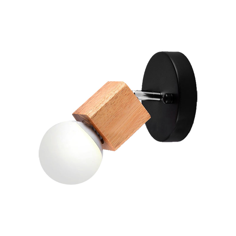 BowLift | Black/White 1 Head Wall Lamp Sconces Industrial Style Wooden Square Wall Mount Light with Circular Wall Plate