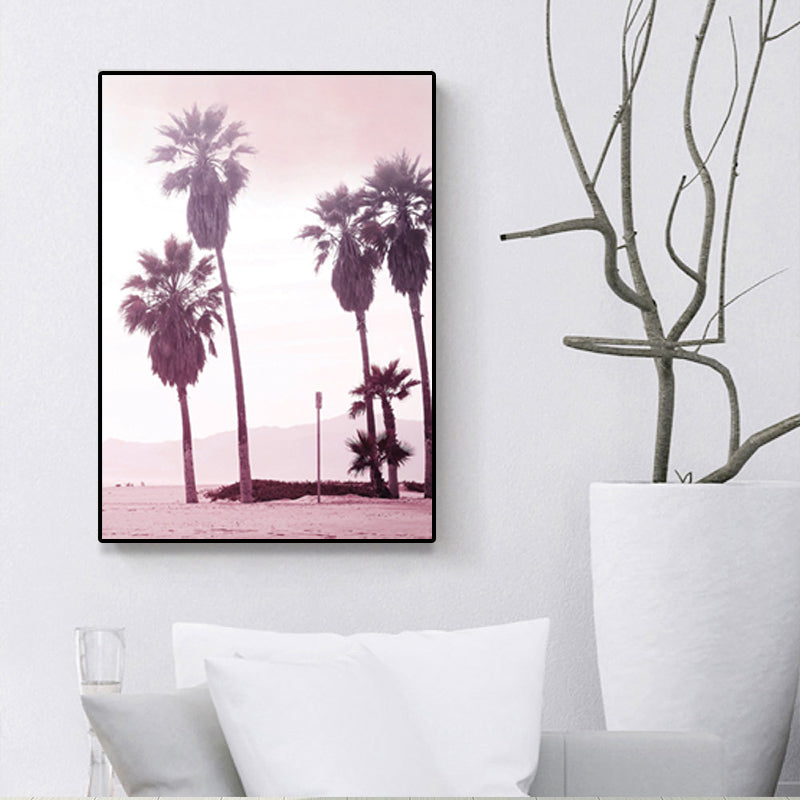 BowLift | Pink Tropix Canvas Wall Art Areca Nut Palm at the Beach Landscape Wall Decoration for the Living Room