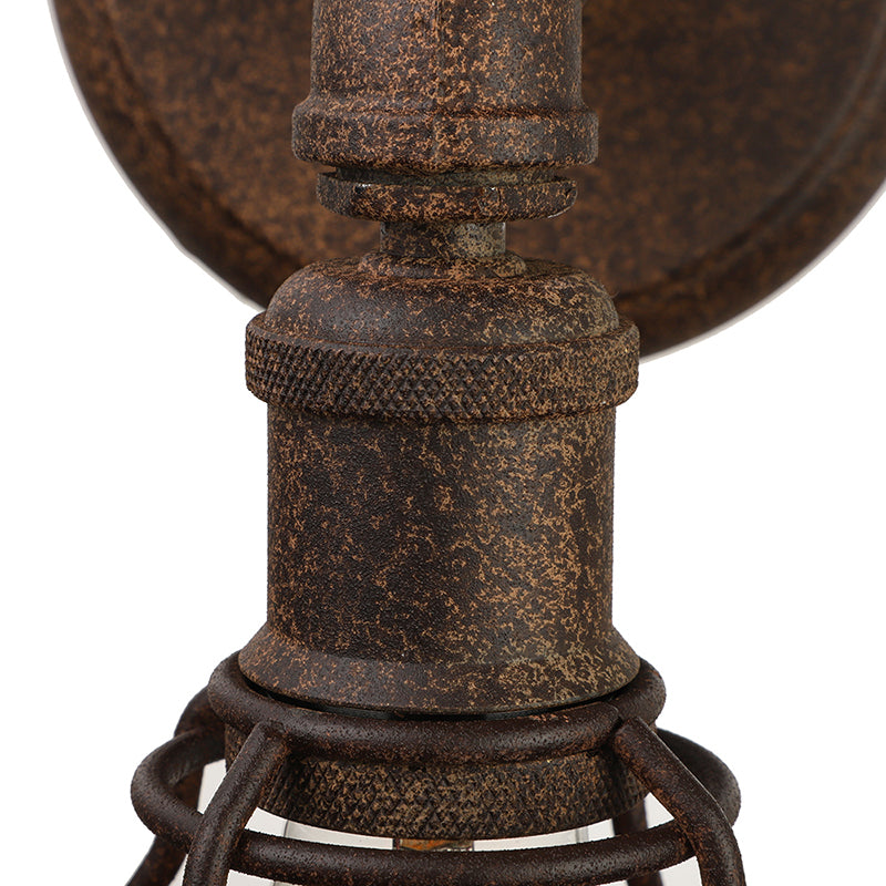 BowLift | Wire Frame Iron Wall Lamp with Pipe Farmhouse 1 Head Dining Room Mini Wall Lamp in Rust