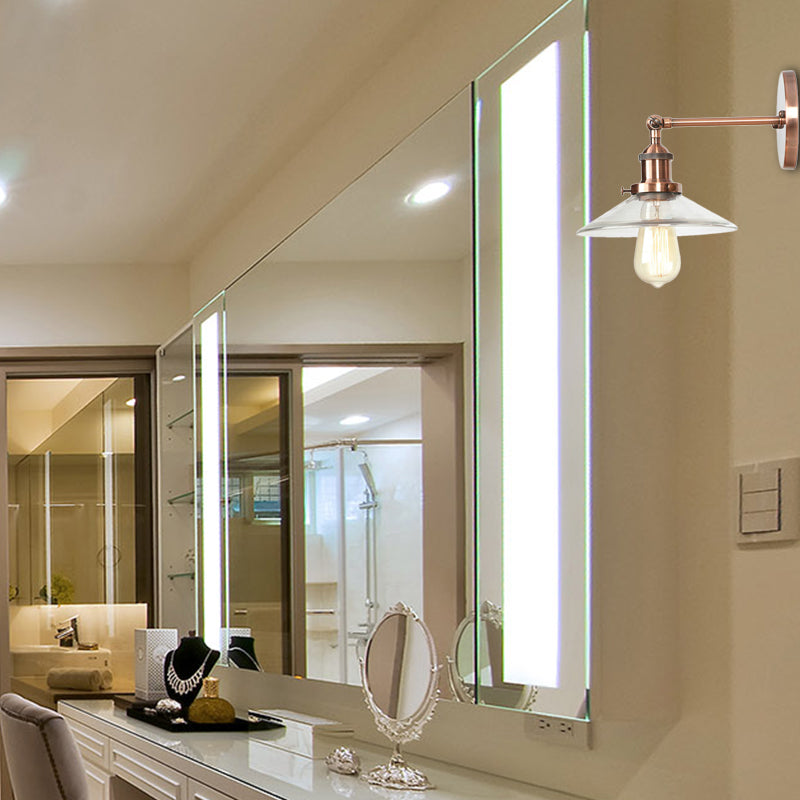 BowLift | Cone-shaped bedroom wall light vintage clear glass 1 light copper wall lamp