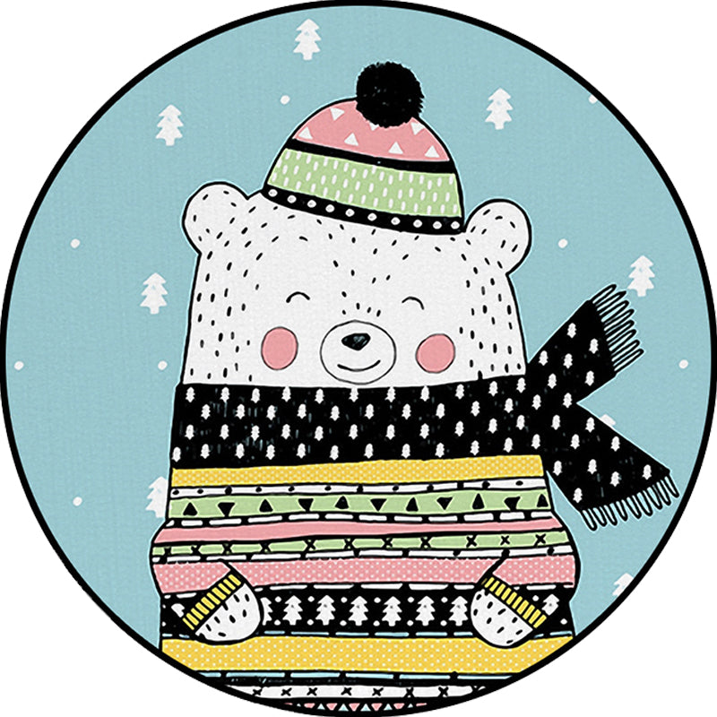 BowLift | Casual Kids Rug in Blue Animals Bear Trees Pattern Rug Polyester Washable Pet Friendly Carpet for Nursery