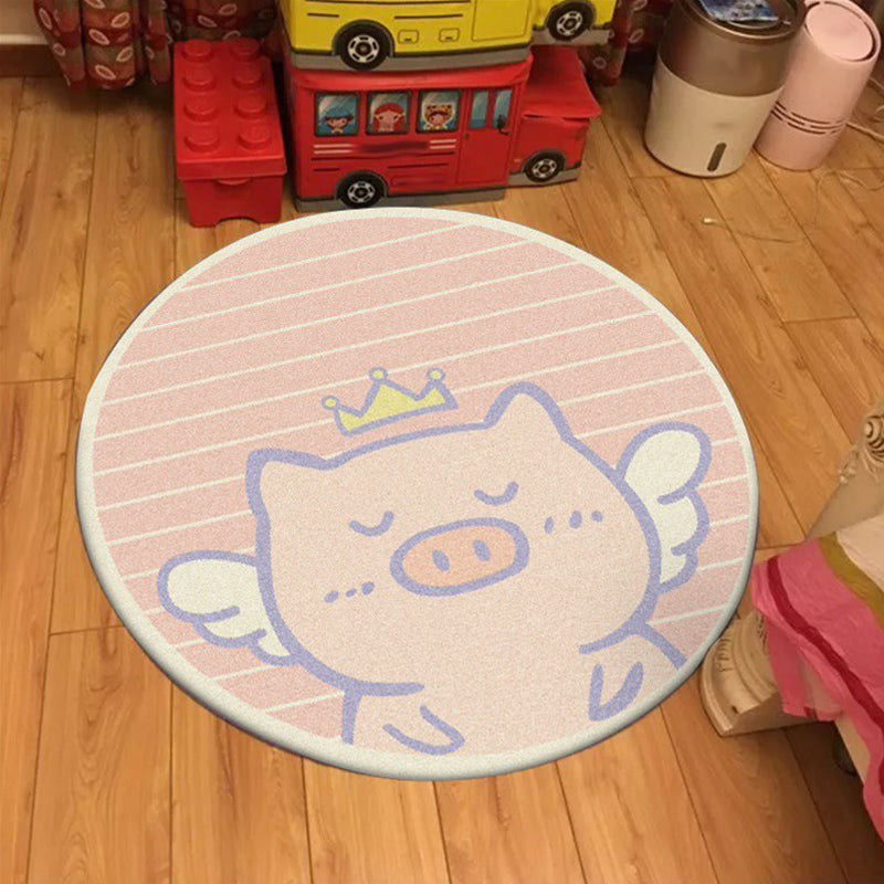 BowLift | Unique Kids Rug in Pink Animal Pig Wings Stripe Pattern Rug Polyester Machine Washable Carpet for Nursery