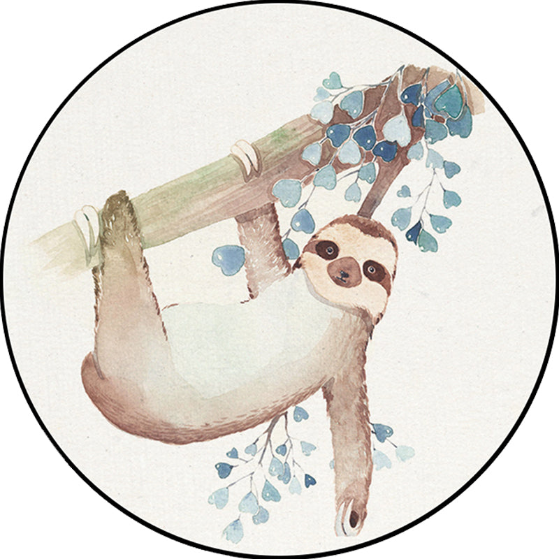 BowLift | Cute Kids Rug in White Animal Owl Rabbit Sloth Pattern Rug Polyester Non-Slip Washable Rug for the Children's Room