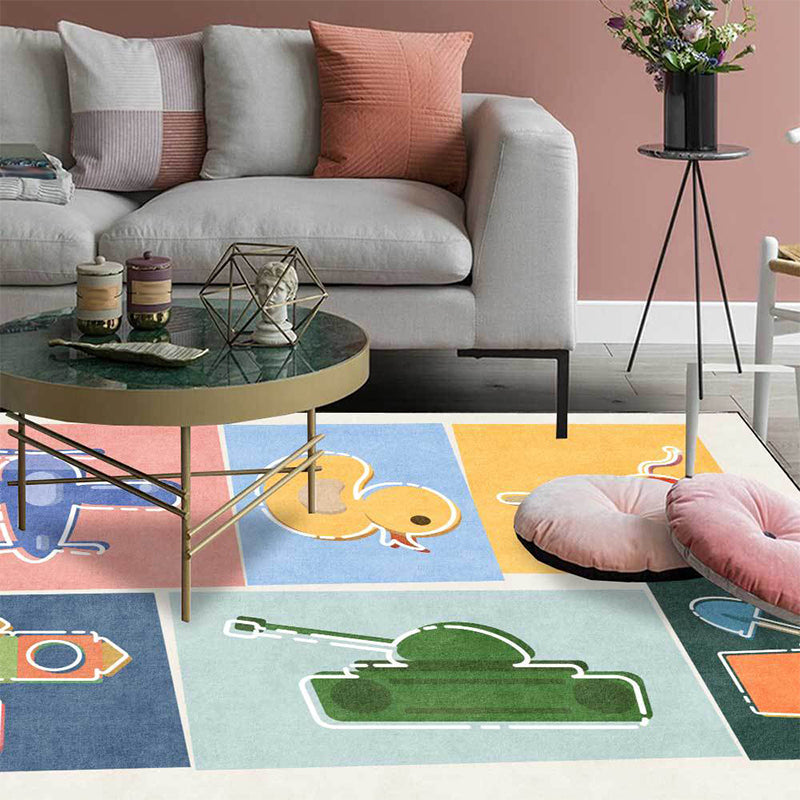 BowLift | Unique children's carpet Colorful cars & roads Duck tank Plane pattern carpet Polyester Pet-friendly carpet for the children's room