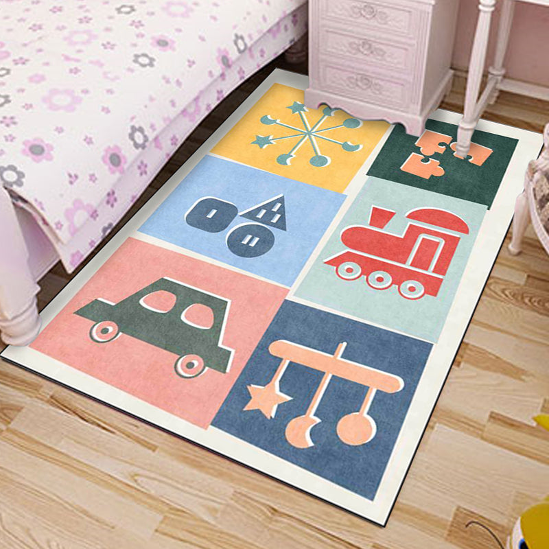 BowLift | Unique children's carpet Colorful cars & roads Duck tank Plane pattern carpet Polyester Pet-friendly carpet for the children's room