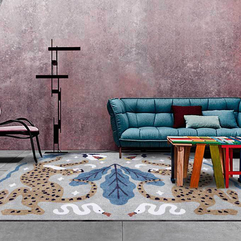 BowLift | Unique Kids Rug in Black and White Animal Leopard Snake Leaf Pattern Rug Polyester Stain Resistant Carpet for Children's Room
