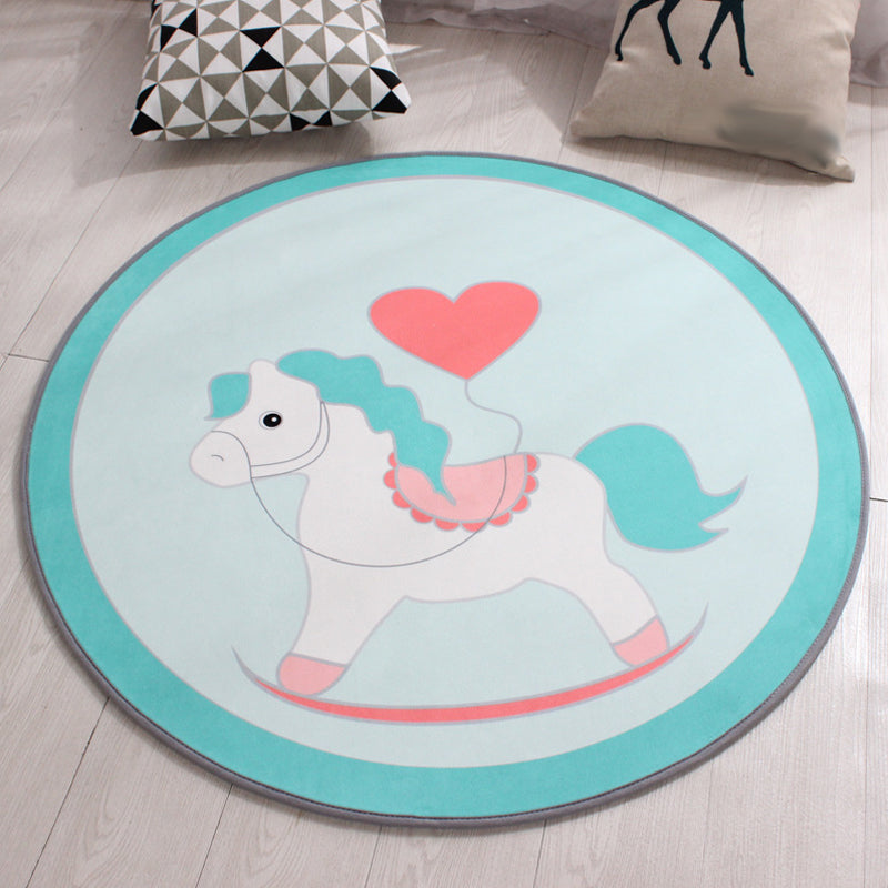BowLift | Stylish Kids Rug in Yellow and Green Animal Horse Whale Panda Pattern Rug Polyester Non-Slip Back Carpet for Children's Room