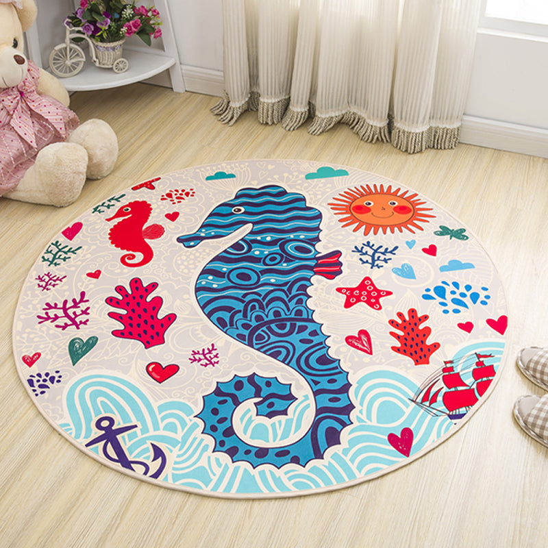 BowLift | Stylish Kids Rug in Yellow and Green Animal Horse Whale Panda Pattern Rug Polyester Non-Slip Back Carpet for Children's Room