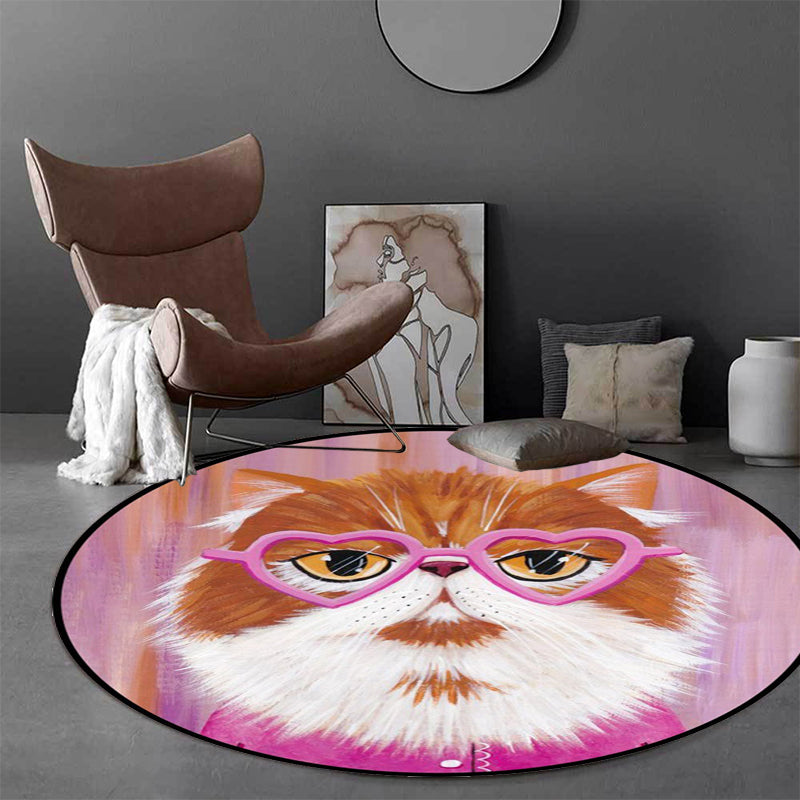 BowLift | Casual Kids Rug in Pink and Blue Animal Cat Pattern Rug Polyester Stain Resistant Non-Slip Rug for the Children's Room