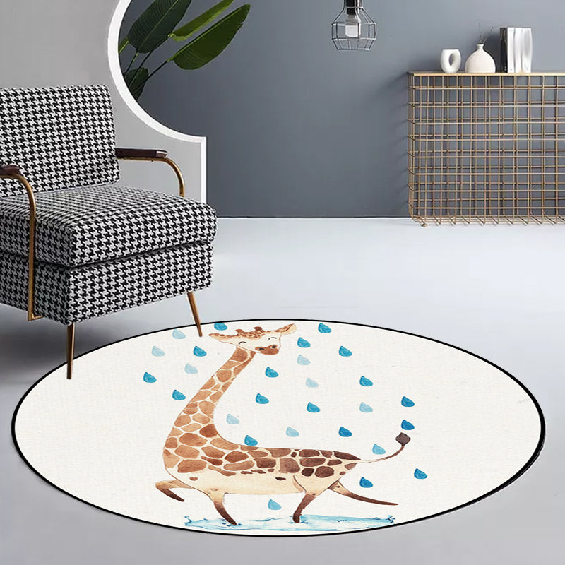 BowLift | Children's Room Rug in White Animal Fox Koala Alpaca Print Rug Polyester Pet Friendly Washable Area Rug