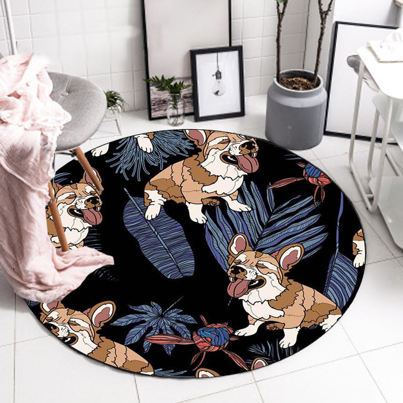 BowLift | Yellow and Pink Children's Room Rug Children Animal Dog Watermelon Leaf Pattern Carpet Polyester Washable Rug