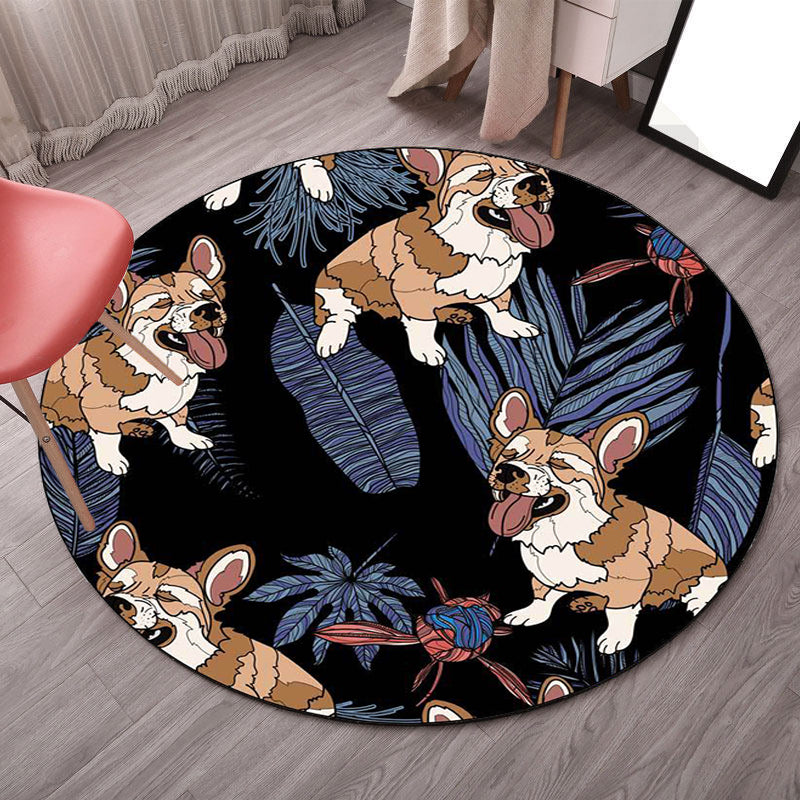 BowLift | Yellow and Pink Children's Room Rug Children Animal Dog Watermelon Leaf Pattern Carpet Polyester Washable Rug