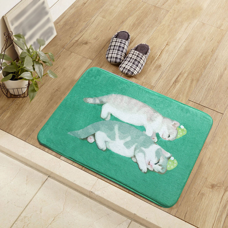 BowLift | Unique Kids Rug in Blue and Green Animal Cat Pattern Carpet Polyester Washable Rug for the Children's Room