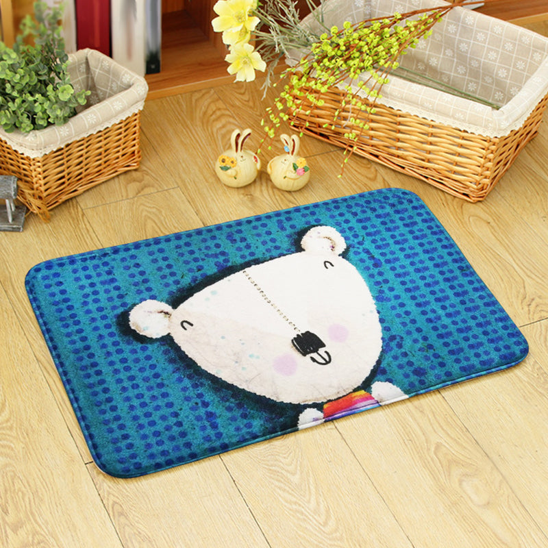 BowLift | Blue and green children's room rug children's animals bear rabbit bee pattern rug polyester machine washable rug