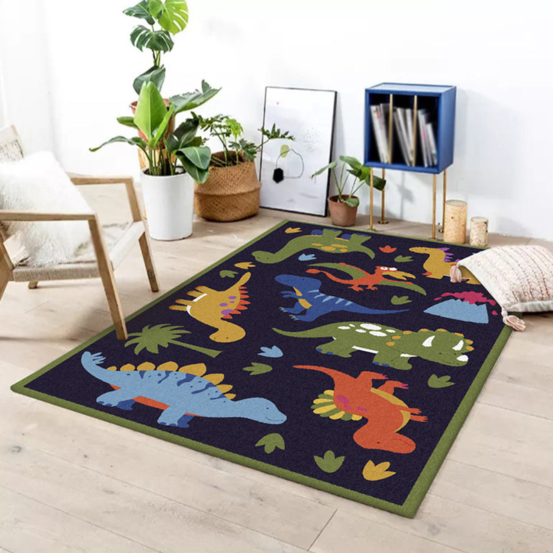BowLift | Beautiful children's rug in blue animal dinosaur grass pattern rug polyester stain-resistant rug for the children's room