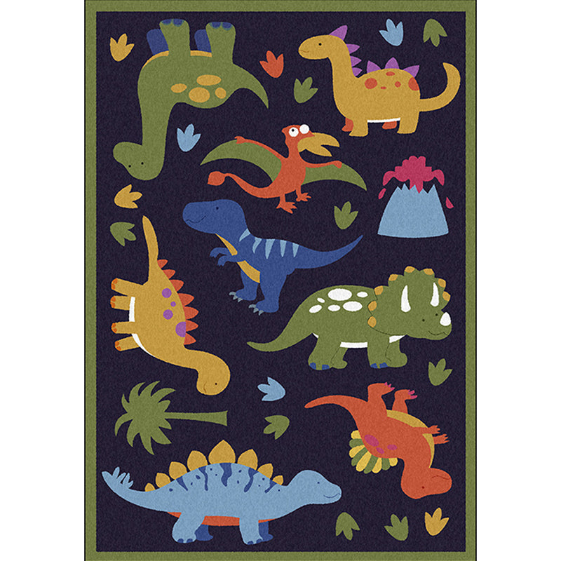 BowLift | Beautiful children's rug in blue animal dinosaur grass pattern rug polyester stain-resistant rug for the children's room